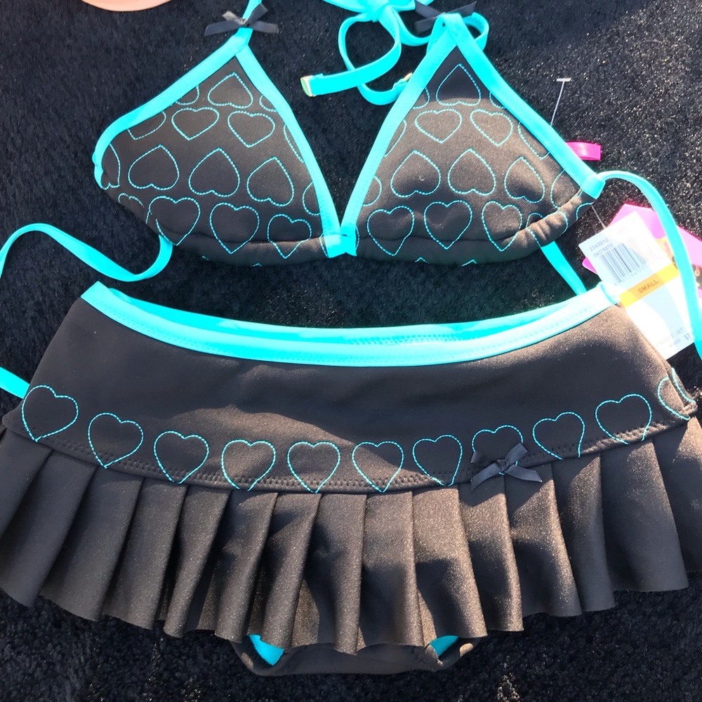 Vintage Betsey Johnson skirt bikini swimsuit heart pleated skirt wetsuit y2k - Picture 2 of 8